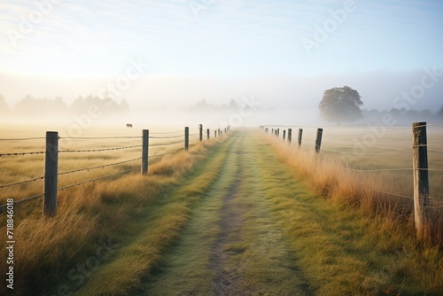 path leading into fogcovered pastureland