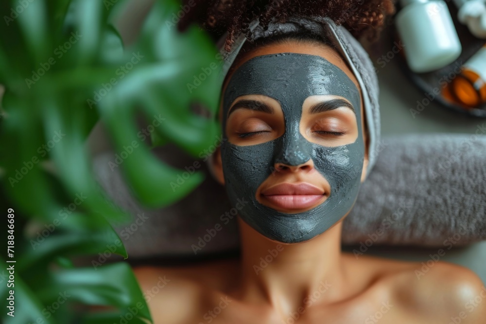 Woman in spa salon with cosmetic clay mask