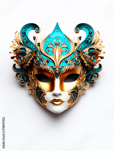 Mardi gras mask with golden ornaments on white background