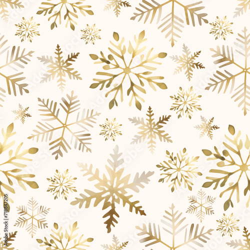 Christmas seamless pattern with gold snowflakes. Holiday background