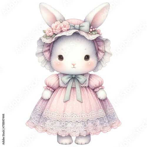 Easter bunny adorned with lace and pearls in pink coquette style