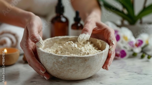 Woman mixing cosmetic clay mask