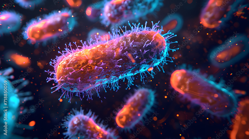 Closeup of 3d microscopic bacteria background. Bacteria, Microbes, Salmonella Bacteria, Bacterial colony