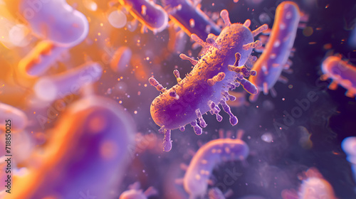 Closeup of 3d microscopic bacteria background. Bacteria, Microbes, Salmonella Bacteria, Bacterial colony photo