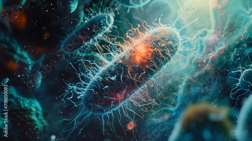 Closeup of 3d microscopic bacteria background. Bacteria, Microbes, Salmonella Bacteria, Bacterial colony © Oksana