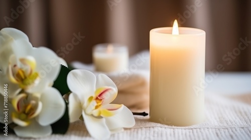 decoration Candles are lit. for spa and massage. white frangipani flowers blooming  plumeria  black zen stone  health concept  massage  spa 