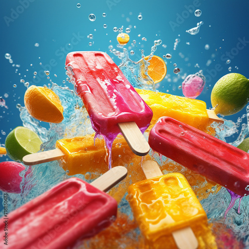  Colorful illustration of ice cream with fruits created with Generative Ai