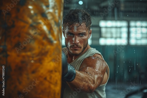 Brutal boxer man boxing in the gym © Yulia Furman
