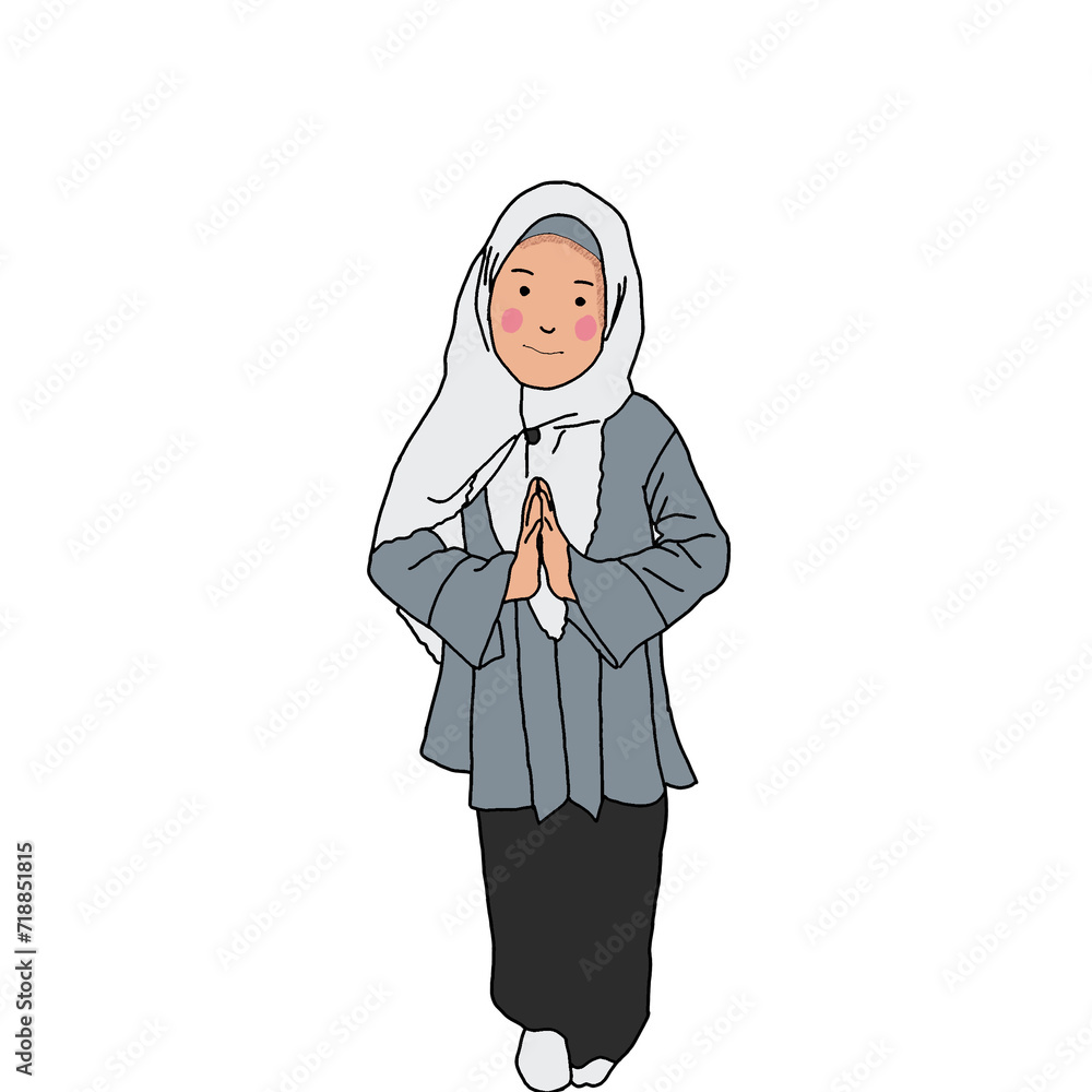 Muslimah cute girl with grey dress