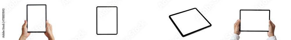 Tablet with blank ad screen mock up collection set in png no background for application. Created using generative AI. Tablet with blank ad screen mock up collection set in png no background for application. Created using generative AI.