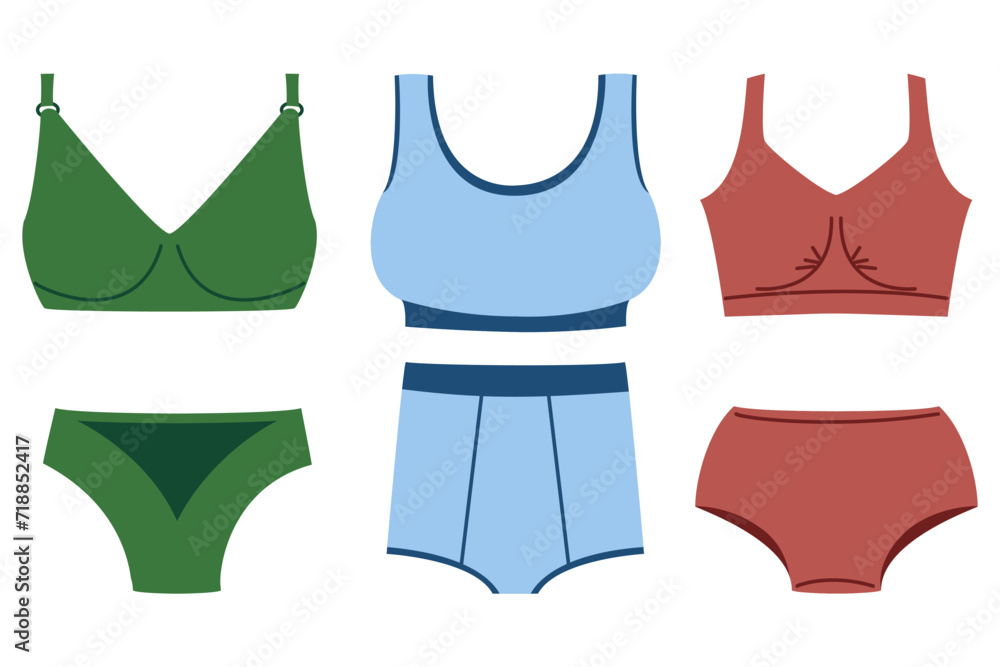 Set of women underwear, ladies lingerie. Different Bra and panties. Underclothes, bikini collection. Brassiere and underpants, pants, briefs. Set of women underwear, ladies lingerie. Different Bra and panties. Underclothes, bikini collection. Brassiere and underpants, pants, briefs.