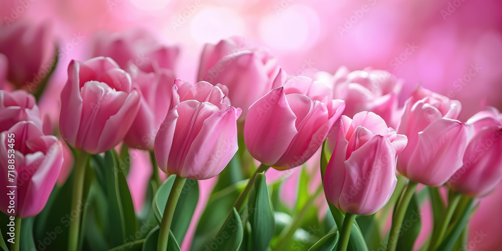Beautiful bouquet of pink tulips on a blurred background. Ai generation. Beautiful bouquet of pink tulips on a blurred background. Ai generation.