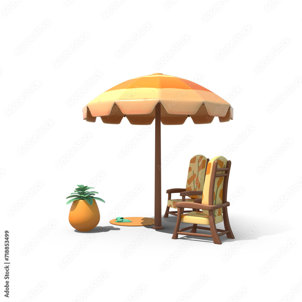 Summer Chair and Umbrella PNG