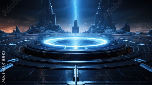 Fototapeta Naklejka Na Ścianę i Meble -  Scifi podium space for advertising.