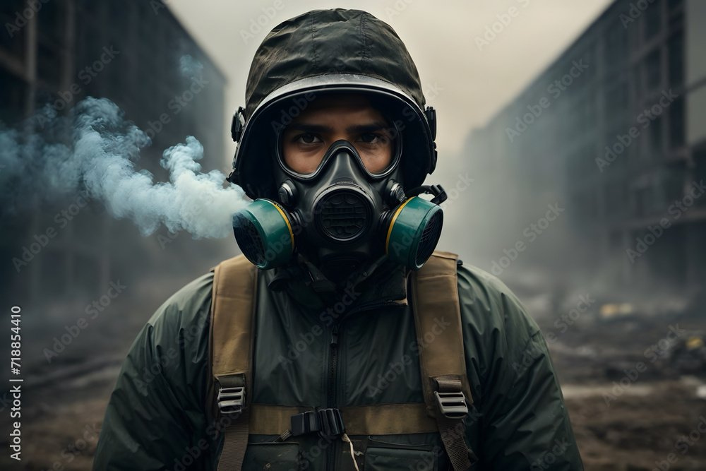 A man wearing gas mask as a concept of air pollution