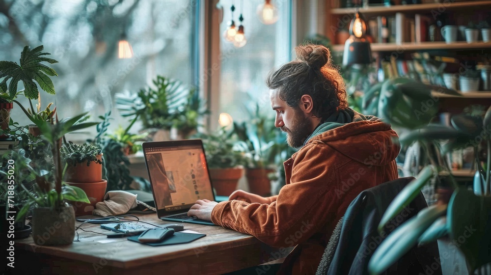 Freelance man working in front of the computer