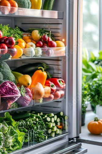 Full fridge of different healthy food