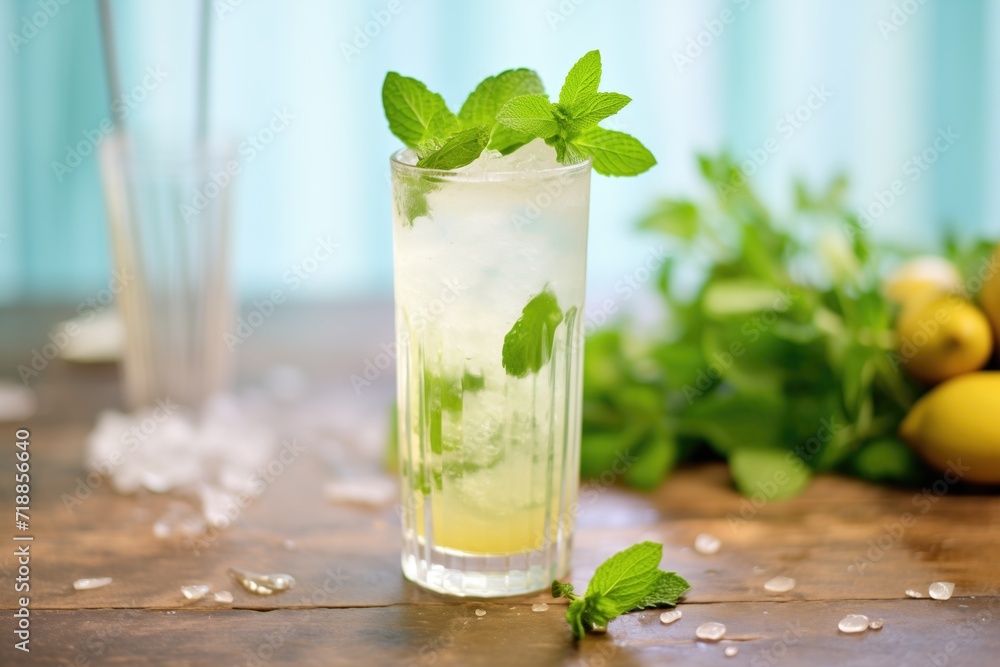 virgin mojito surrounded by mint leaves on the table virgin mojito surrounded by mint leaves on the table