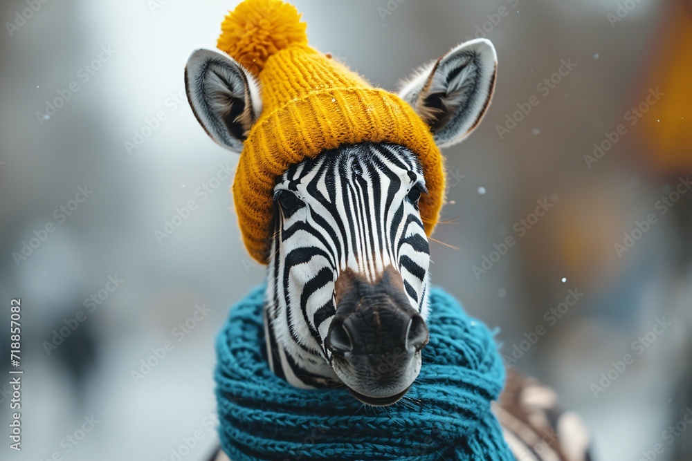 Zebra in a Beanie: A Cool and Cozy Winter Scene Generative AI