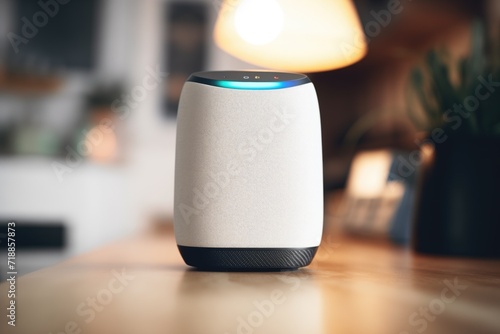 closeup of a smart speaker responding with lights