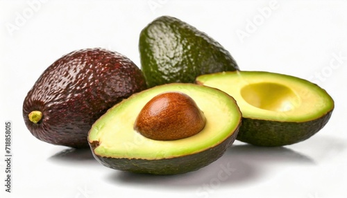 Ripe avocados isolated on white background. Healthy food photography concept.