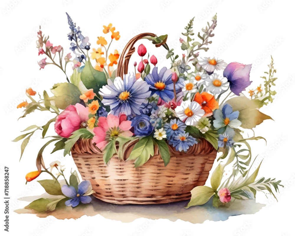 Watercolor wildflower basket clipart Watercolor wildflower basket clipart