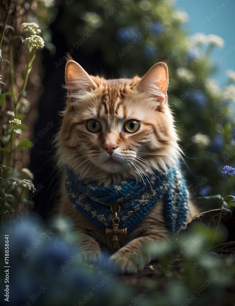 Hyperdetailed Elegance: The Extraordinary Image of a Cat Wearing a Cross Pendant Generative AI