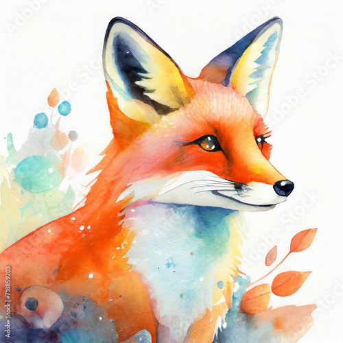 Watercolor fox illustration on white background © Hanna