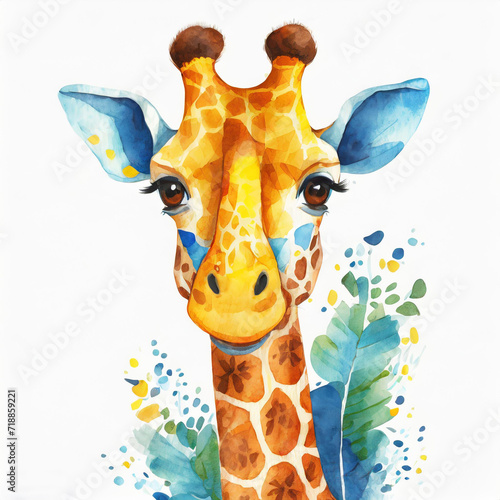 Watercolor giraffe illustration on white background