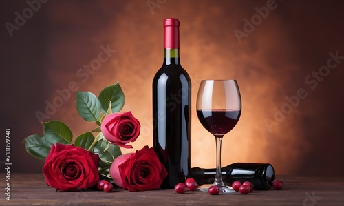 Gifts for valentine with wine and roses photo