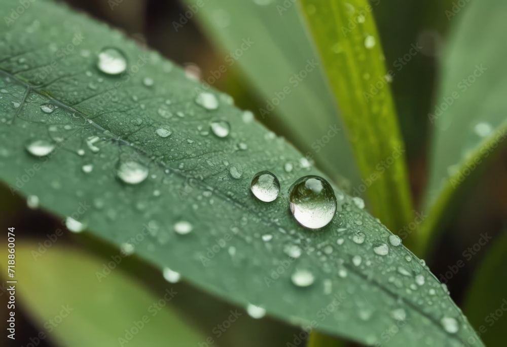 Large beautiful drops of transparent rain water on a green leaf macro. Drops of dew in the morning glow in the sun. Beautiful leaf texture in nature. Natural background Large beautiful drops of transparent rain water on a green leaf macro. Drops of dew in the morning glow in the sun. Beautiful leaf texture in nature. Natural background