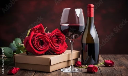 Gifts for valentine with wine and roses photo