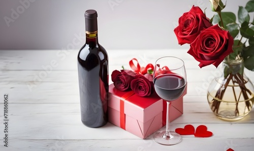 Gifts for valentine with wine and roses photo