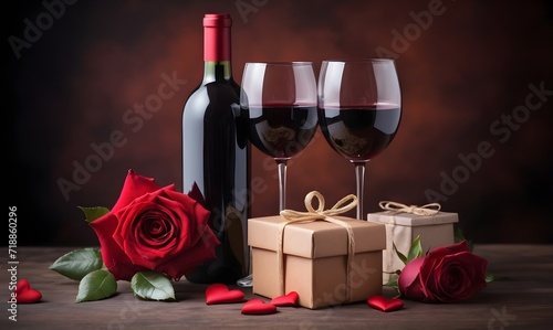 Gifts for valentine with wine and roses photo