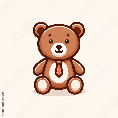 Teddy bear clipart. Tie flat cute baby teddy bear. Vector illustration