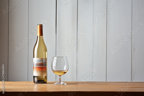 an uncorked bottle and empty glass waiting to be poured photo