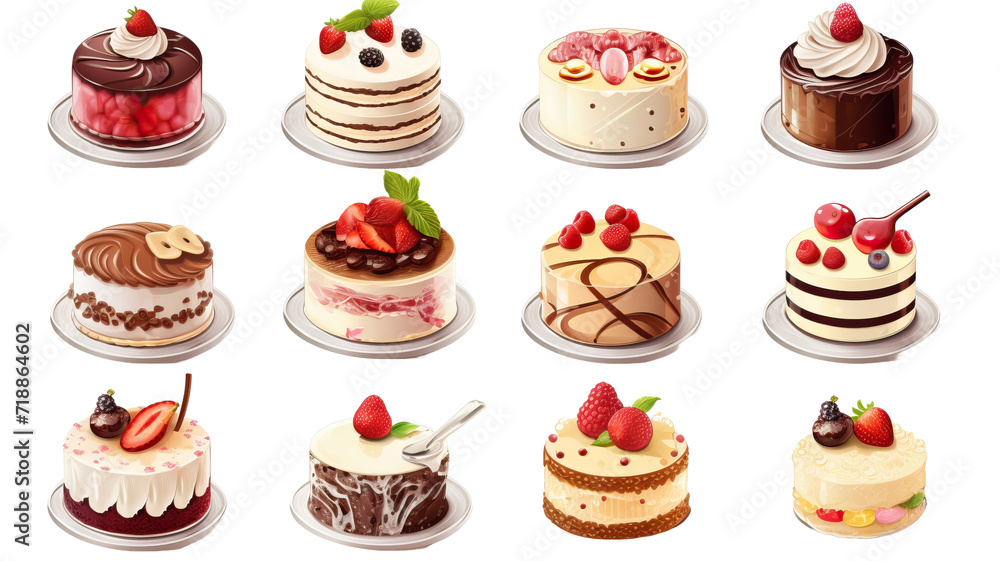 Set of different pieces of cake and cheesecake Set of different pieces of cake and cheesecake