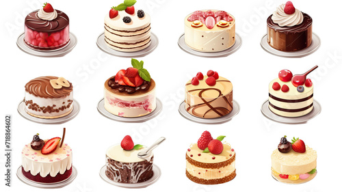 Set of different pieces of cake and cheesecake