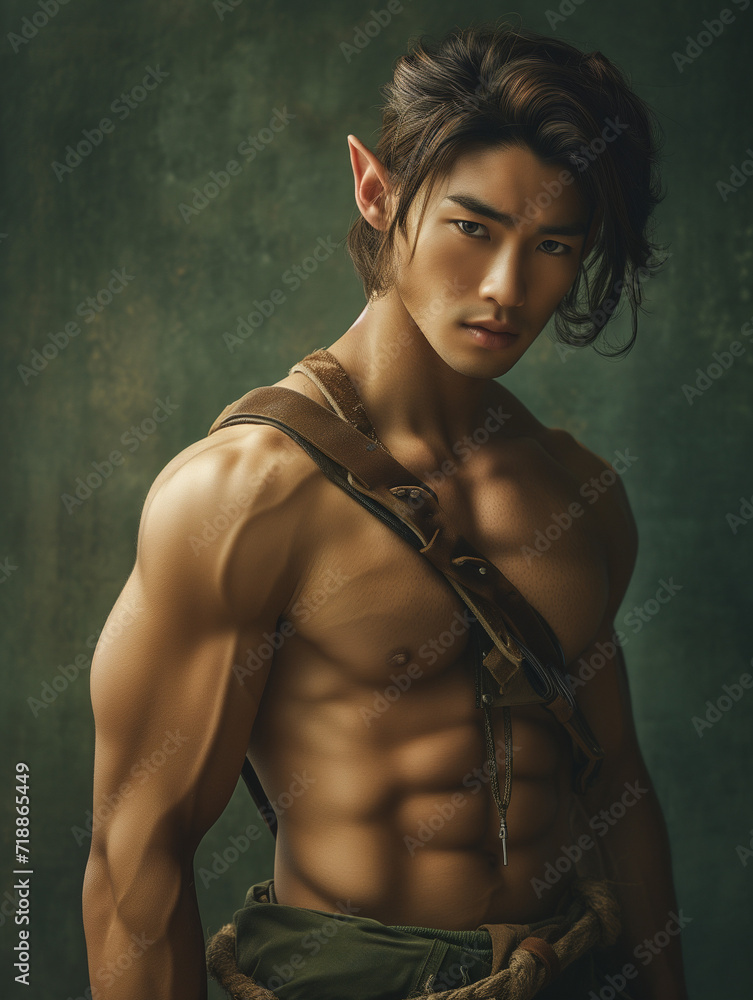Obraz premium portrait of a shirtless handsome elf - generative ai