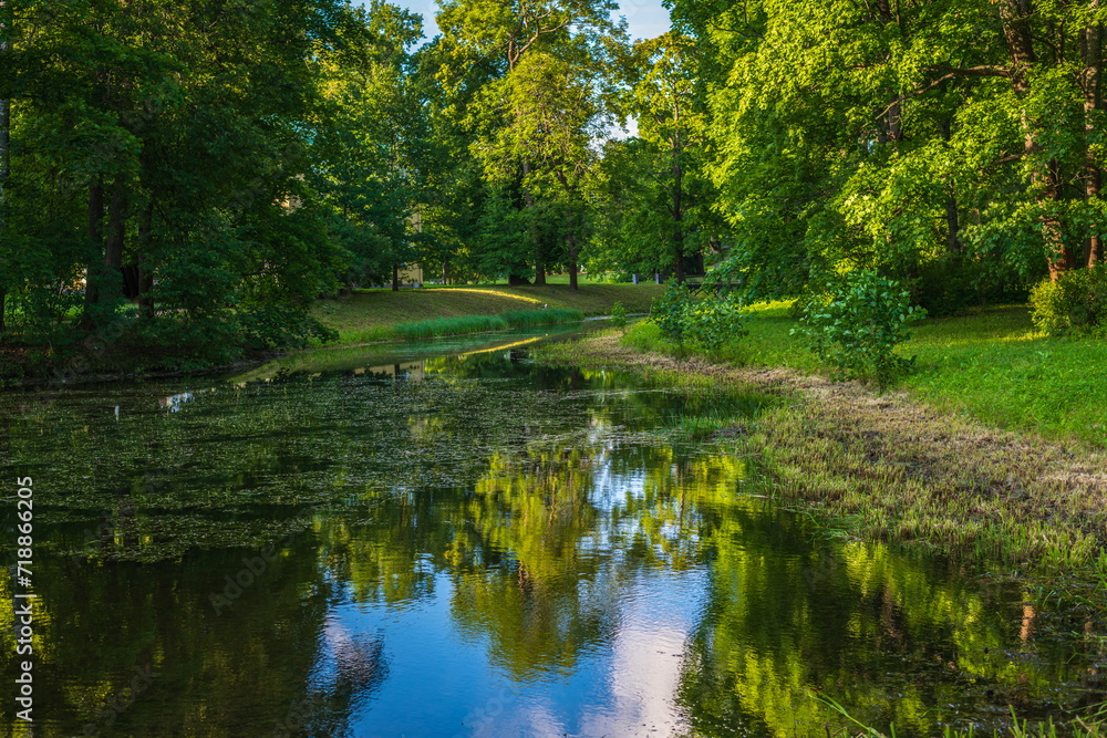 Evening landscape with reflection in the water in Catherine Park. Evening landscape with reflection in the water in Catherine Park.