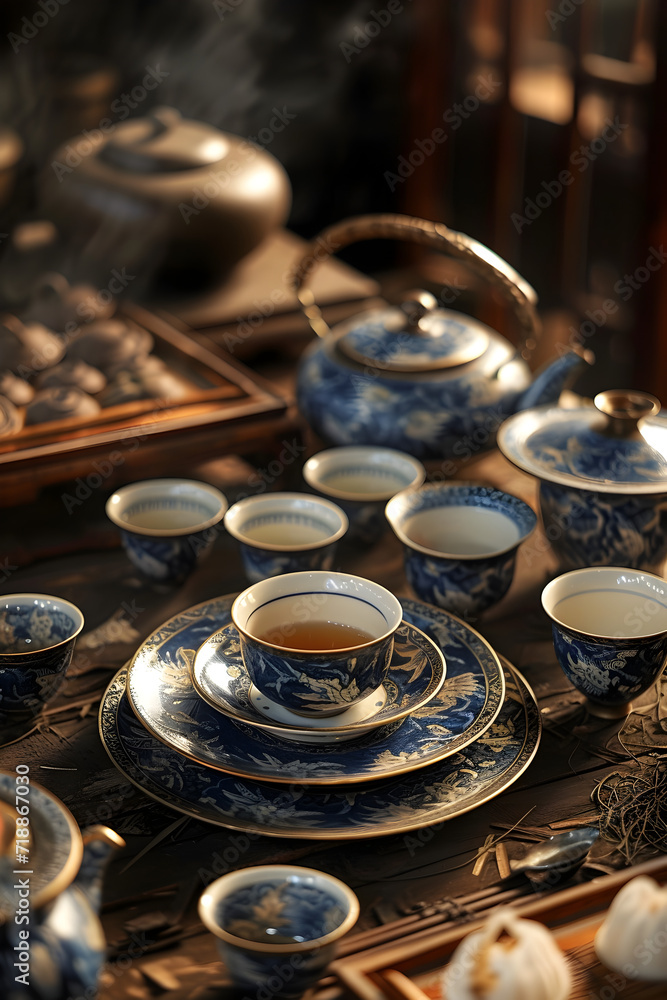 An ornate Chinese tea ceremony
