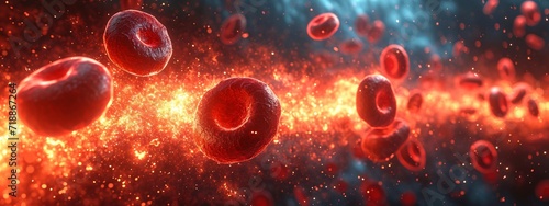Blood Moon Rising: A Red Blood Cell's Journey Through the Bloodstream Generative AI photo