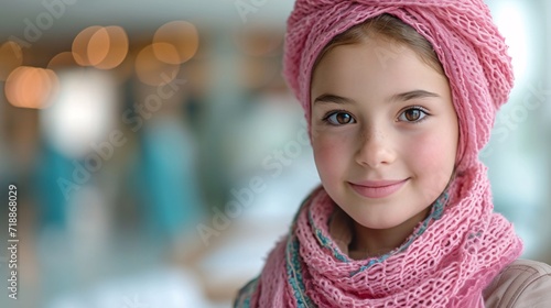 Pink Scarf Trend: A Young Girl's Monthly Fashion Statement Generative AI
