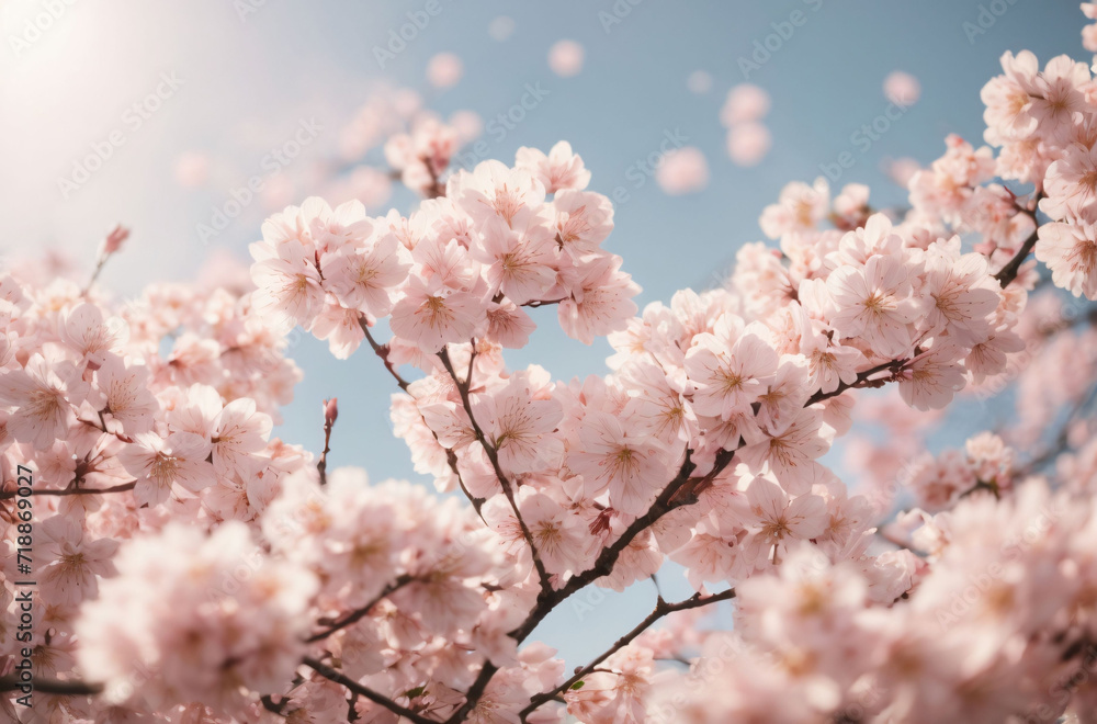 Cherry blossom in spring sakura flowers on blue sky background