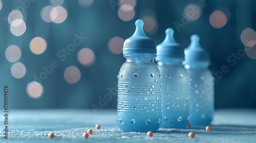 Baby bottles transparent on light background. AI generate illustration