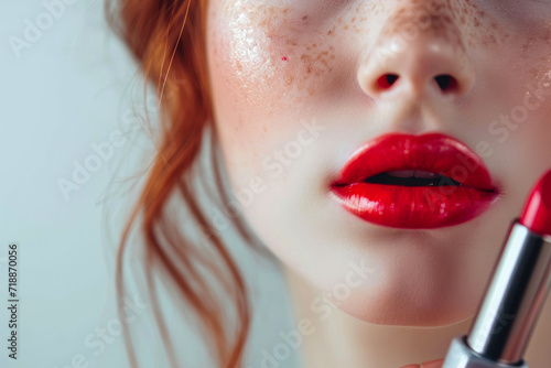 Feminine Beauty: Lipstick Application Close-Up