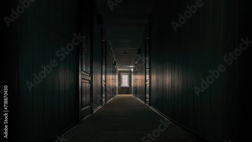 Cuadro en lienzo gloomy dark corridor of an empty hotel without people during quarantine