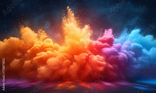 Colorful Explosion of Paint Powder: A Spectacular Splash for the Month of April Generative AI photo