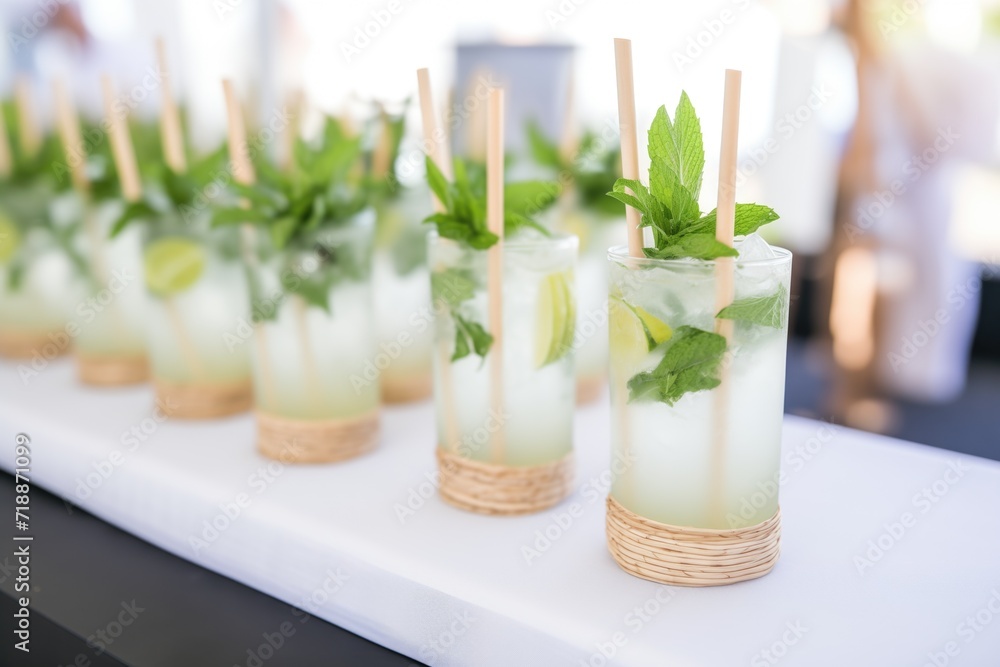 row of virgin mojitos ready for serving at an event row of virgin mojitos ready for serving at an event