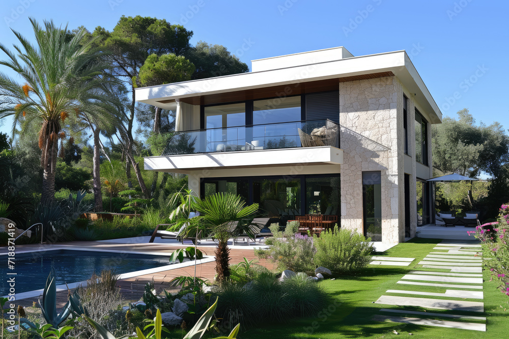 a modern house in beautiful mediterranian garden